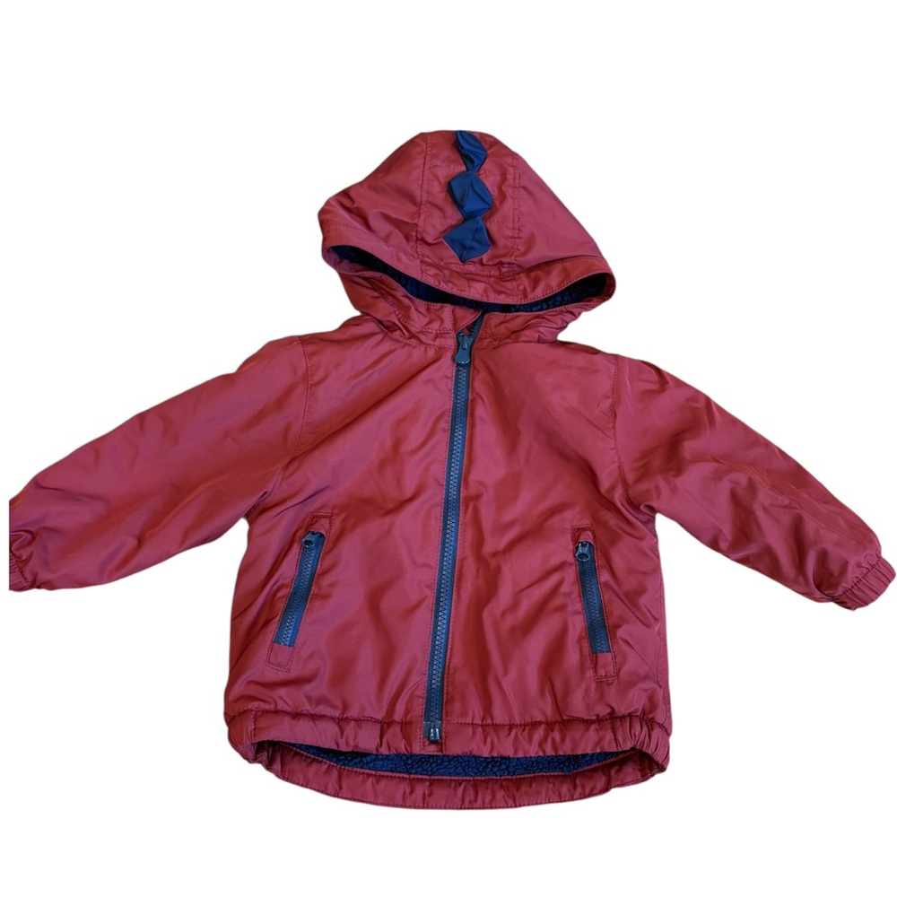 Baby Gap Deep Red Boy‎ Fleece Lined Jacket Dinosaur Spike 12-18 size